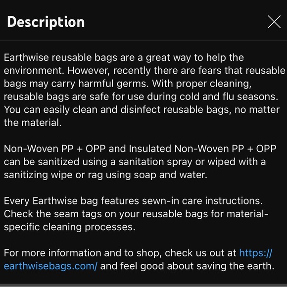 3/$15 NEW EARTHWISE Reusable Grocery Bag LOVE IS ALL YOU NEED Black Pink 13.5” - Picture 7 of 15